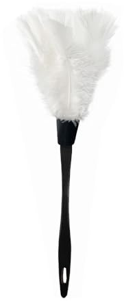 Plumero de plumas de pavo para limpieza con mango herramienta de limpieza para el hogar, muebles, coche (blanco)