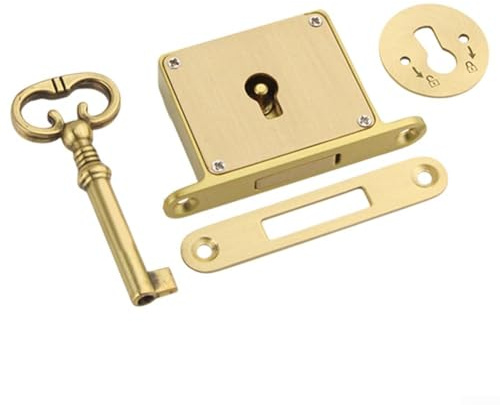 Solaughguy Schubladenschloss aus massivem Messing mit Schlüssel für Schrank- und Schubladensicherheit, antikes Gold-Bronze-Finish, reibungslose Bedienung, einfache Installation, mit Schrauben im