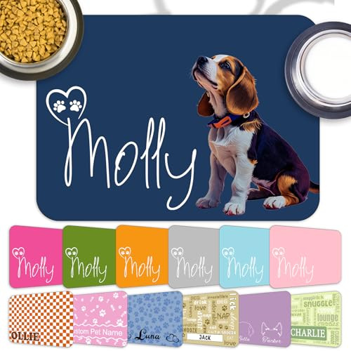 Roseshore Personalised Pet Food Mat with Photo Name Custom Dog Cat Feeding Wateproof Mats Customised Non Slip Water Bowl Placemats for Floor-Oil Painting
