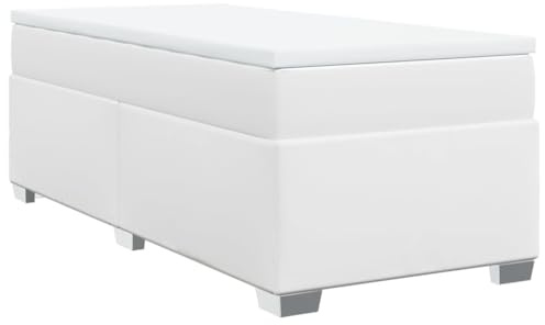 Qnhdfrt Boxspringbett 80x200 cm Weiß, Kunstleder Einzelbett inkl. Taschenfederkernmatratze und Topper, Stabiles Bettgestell mit Latten für erholsamen Schlaf
