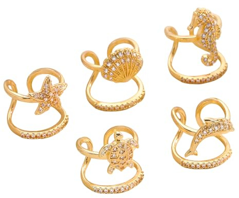 ZnttUu 5 verstellbare Nagelringe aus Edelstahl mit Meeresthema für stilvolle Nageldekoration und Modeaccessoires, Saisonparty Schmuck