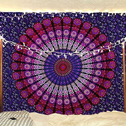 raajsee Purple Tapestry Hippie Boho Beach Blanket Mandala Indian Cotton Throw -Home Décor Indie Rug Yoga Mat Meditation Picnic Rugs 210X220 CMS