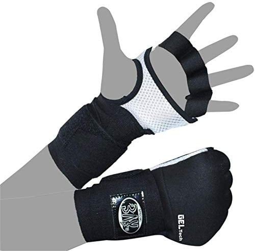 BAY®  GEL WAVE  Box-Bandagen 2,5 3 meter Boxbandagen Punching Mitt Quick Wraps + Schlupfbandagen, Grösse S M L XL, elastisch, Paar, SCHWARZ weiß grau silber Wickelbandagen Tapes Handbandagen Faustbandagen Quickwrap Innenhandschuhe, Gel Tech Gelfüllung Gelpads Geleinlagen Bandagenhandschuhe für Boxhandschuhe Kampfsport Kickboxen Muay Thai Thaiboxen TKD Taekwondo Tae Kwon Do Taekwon Erwachsene Kinder S M L XL