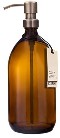 Kuishi Braunglas-Pumpflasche mit Edelstahlpumpe [1000 ml, goldene Pumpe], Braunglas-Seifenspender, nachfüllbare Braunglasflaschen, ideal für Handwäsche, Shampoo, Spülung, Duschgel (BPA-frei)