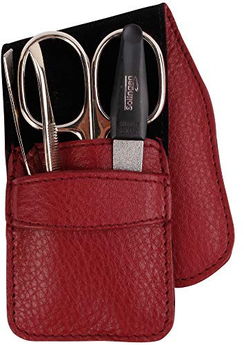 Beauty Set für Nägel und Augenbrauen mit Pinzette, Schere und Saphirfeile Made in Solingen im Echtleder-Etui Bordeaux Von PARSA