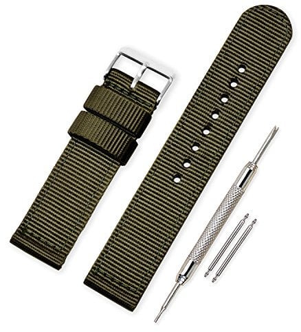 VINBAND Unisex Militär Nylon Uhrenarmband mit Edelstahl Silberne Schnalle 20mm Armeegrün