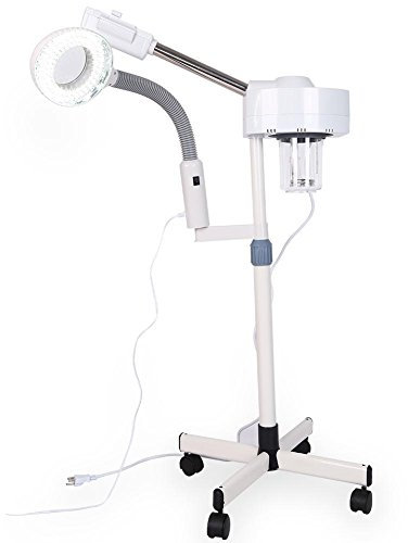 2 in 1 Vaporizzatore Viso vapore per Pulizia Viso, Viso Estetista Stativo Regolabile, con 3 Diottrie Lampada d'ingrandimento e Ruote