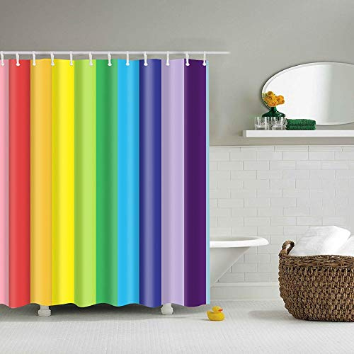Boyouth Regenbogen vertikale Streifen Muster Digitaldruck Duschvorhang für Badezimmer Dekor, Polyester wasserdichter Stoff Badvorhang mit 12 Haken, 178 x 178 cm, mehrfarbig
