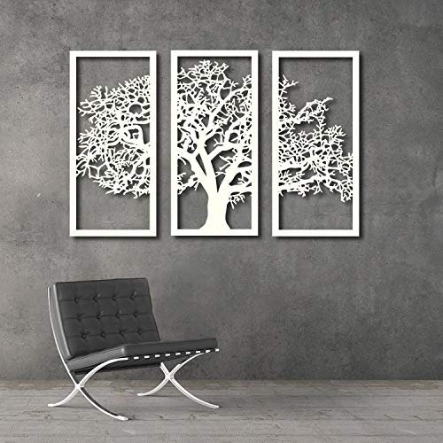 Tubibu - Lot de 3 tableaux de type panneau avec cadre « Arbre de vie, arbre familial » - sculpture en métal pour décoration murale, de salon, de chambre - (31,8 x 70 cm) x 3 pièces