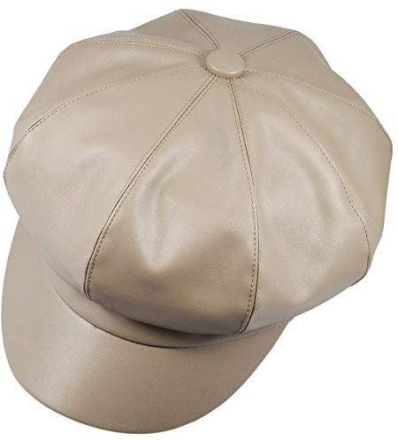 KYEYGWO PU Leder Zeitungsjunge Baskenmütze für Damen, 8 Panels Schirmmütze Newsboy Barett Hut Maler Kappe, Herbst Winter Cabbie Cap, Beige