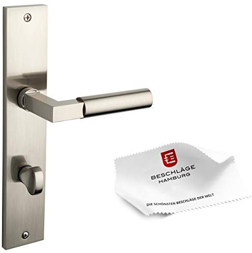 Beschläge Hamburg Türgriffe Türbeschlag GRO PRIME 20-04ZAMAK MMN WC — Türklinken mit WC/Bad Langschild für Zimmertüren — Türdrücker für Innentüren, Matt vernickelt