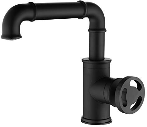 Waschtischarmatur Bad Waschbecken Vintage Steampunk Industrieller Stil Wasserhahn, Retro schwarz Messing Armatur, Single Handrad Waschtischbatterie Armatur, für Hotel Ingenieurwesen Dekoration