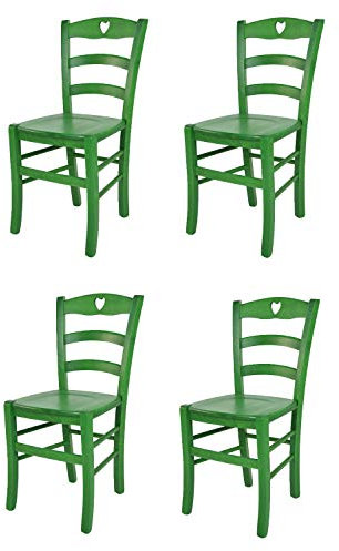 t m c s Tommychairs - 4er Set Stühle Cuore für Küche und Esszimmer, Robuste Struktur aus Buchenholz, in Anilinfarbe Grün lackiert und Sitzfläche aus Holz