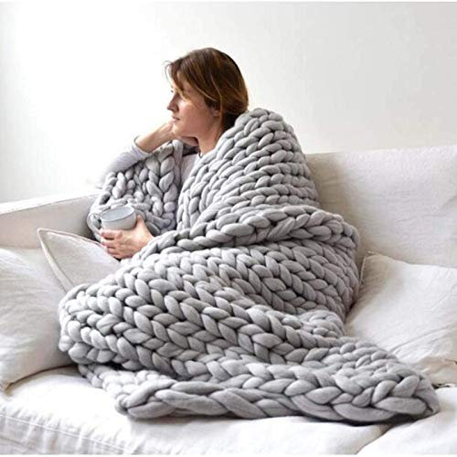 Ledph Chunky Gestrickte Decke Strickdecke, Weiche Handgemachte Grobstrick Decke Wurf, 6 cm Super GroßE Strick Decke, Kuscheldecke Strick Schlafzimmersofa-Dekor,Grau,120 * 150 cm