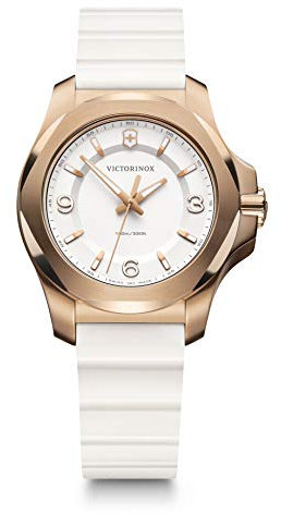 Victorinox I.N.O.X V Ø 37 mm Reloj de Pulsera de Mujer, Swiss Made, Cuarzo analógico, Sumergible hasta 100 m, Cristal de Zafiro, Blanco/Dorado Rosa
