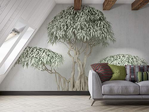 SILK ROAD EU Papier Peint Panoramique 3D Soie, 356 × 250cm, Arbre Géant Vert, Largeur max 8m, pour Salon Chambre restaurant Chambre d’enfants Décoration Murale