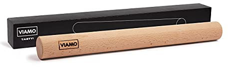 VIAMO® Teigroller Nudelholz Rollholz aus naturbelassenem Holz (Buche), nicht lackiert, 40 mm Durchmesser, 38 cm Länge in praktischer Aufbewahrungsschachtel