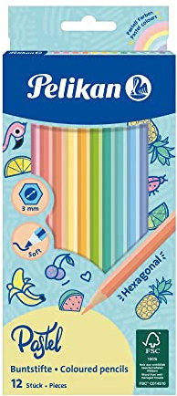 Pelikan® Holzstifte 12 Stück Pastell | Graphit 3mm | Zum Zeichnen Malen Skizzen Kreative DIY Bunt | Für Jugendkinder bis Schule Kindergarten