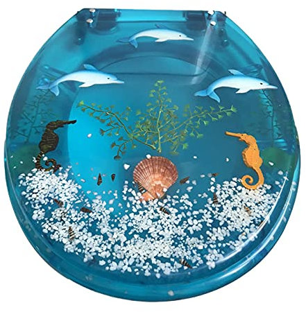 LYLFF Harz Toilettendeckel, 3D Delphin Starfish Universal Ouv Edelstahl Langsame Geschwindigkeit Schnellverschluss Klapptoilettendeckel, Leicht Zu Reinigen