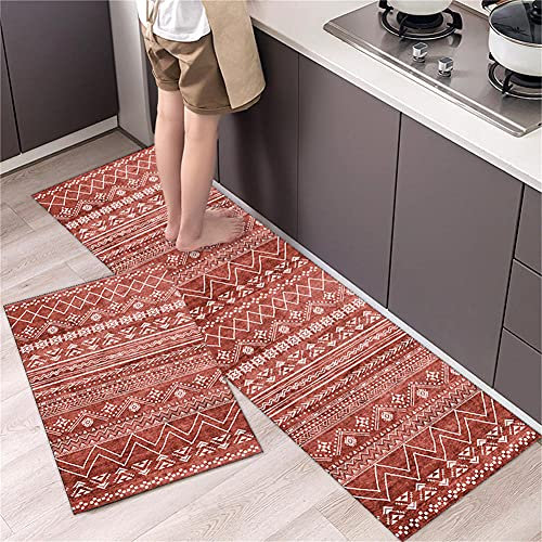 Kewier Lot de 2 Tapis de Cuisine Antidérapant et Anti Fatigue - Lavables en Machine, Devant Évier, Paillasson pour Passage (Rouge, 50x80cm+50x120cm)