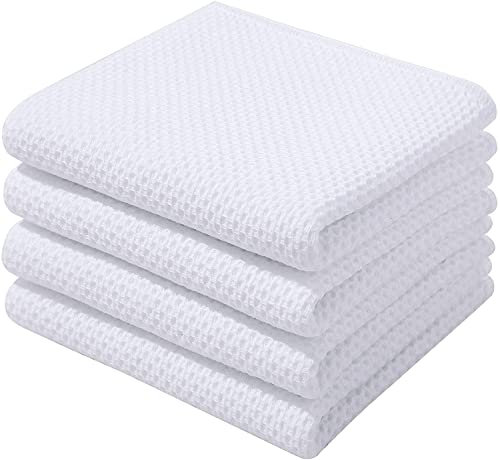 Moosfor Geschirrtücher 100% Baumwolle, 4er Set 32 x 72 cm, Weiche Geschirrhandtücher Küchenhandtücher Saugfähig Küchentücher Dicke Premium Geschirrtuch Spüllappen Putzlappen, Weiß