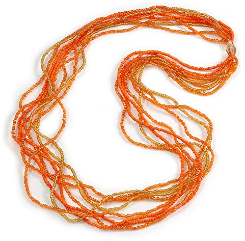 Long collier multirangs de perles en verre dans les tons orange/jaune – 86 cm de long