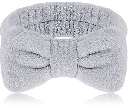 Molain Spa-Stirnband, Schleifen-Haarbänder, Make-up-Stirnbänder, Frauen, Korallen-Fleece, elastisches Stirnband, Waschen des Gesichts, Dusche, Sport, Schönheitspflege, Grau