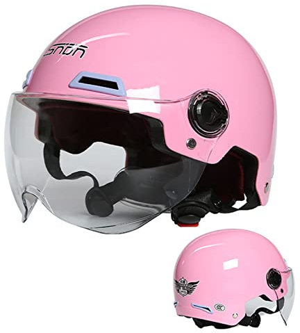 Jethelme Für Erwachsene Motorrad, Halbhelm Vintage Scooter Helm Damen Herren Retro 3/4 Helm Mit Sonnenblende Leichter Atmungsaktiver Straßen Sonnenschutz Moped Helm,Bright pink