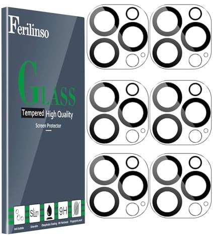 Ferilinso [6 Piezas] Protector de Lente de Cámara iPhone 14 Pro Max/iPhone 15 Pro Max Ultra/iPhone 14 Pro/iPhone 15 Pro Accesorios Cristal Vidrio Templado Pantalla 9H Funda Amistoso