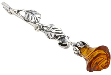 NATURAL BALTIC AMBER STERLING SILVER 925 BROOCH PIN ROSE Hand Craved Gemstone Amber Jewellery For Woman