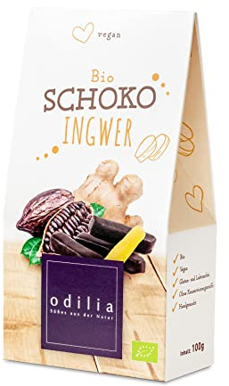 Odilia Bio Schoko Ingwer 100g | Würzige Harmonie aus Ingwer & 90% Kakao | Vegane & glutenfreie Nascherei | Ohne raffinierten Zucker | Mit Datteln gesüßt | Made in Germany
