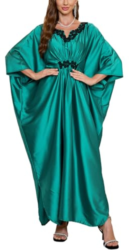 L-Peach Women's Kimono Long Dress Maxi Kaftan Summer Beach Boho Cover up Tops B Blue