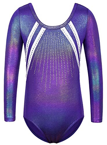 ZNYUNE 267 Langarm-Gymnastikanzug für Mädchen, Dunkelviolett, 12 A