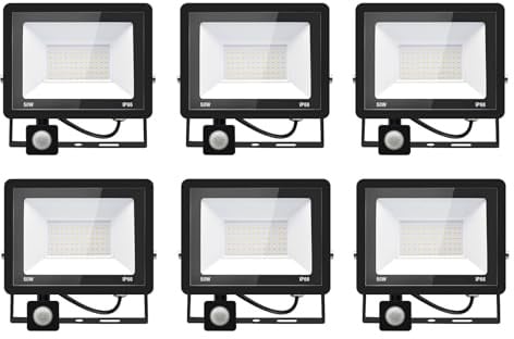 Jefedana LED Strahler Bewegungsmelder 50W 5000LM 6000K IP66, 6 Stück