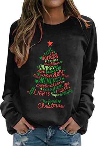 Weihnachtspullover Damen Plus Size Weihnachts Pullover Christbaum Cat Weihnachts Pullis Lustig Hässlich Aesthetic Ugly Christmas Sweater Weihnachts Tshirt Sweatshirt Xmas Pulli Shirt Weihnachts Hoodie