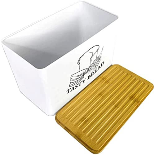 OLOTU Storage Metal Bread Box, Bread Bin with Cutting Board Lid, Multifunctional Modern Storage Container for Kitchen Countertop Bread Bin