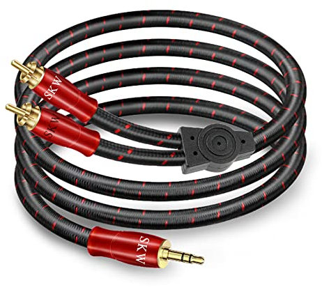 SKW Cavo jack da 3,5 mm a 2RCA, rame OFC - Cavo doppio schermato da RCA a jack per il collegamento di smartphone, tablet o PC all'amplificatore HiFi (2M, rosso)