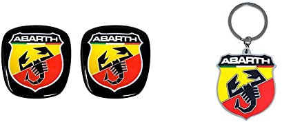 Abarth 32010 3D-Aufkleber, Logo vorne + hinten, offizielles Wappen für FIAT 500 & 21754 offizieller Schlüsselanhänger soft-Touch Schild
