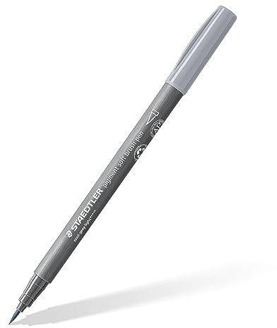 STAEDTLER soft brush pen pigment Arts, hell kaltgrau, softe Pinselspitze für besonders variable Linienbreiten, pigmentierte Premium-Zeichentusche, wasserfest, 10 brush pens im Kartonetui, 372-870