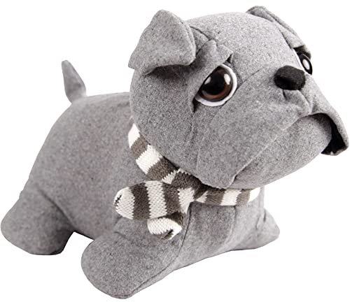 Türstopper (Silber) Mops/Bulldogge 25x20cm Türsack, Plüschdeko schwer (1000g) für innen, Fensterfeststeller, Kinderzimmer Deko