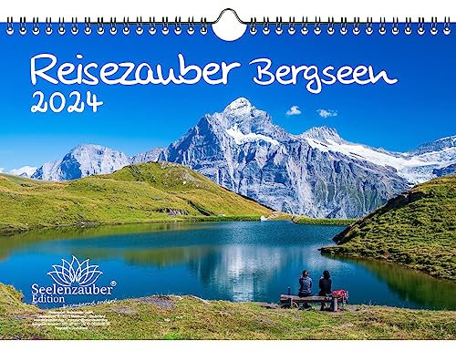 Reisezauber Bergseen DIN A4 Kalender für 2024 Bergseen Gipfel und Berge - Geschenkset Inhalt: 1x Kalender, 1x Weihnachts- und 1x Grußkarte (insgesamt 3 Teile)