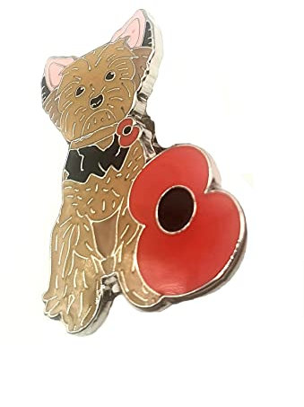 Anstecknadel für Hundewelpen, Mohnblumen, Gedenktag, Waffenstag des 1. Weltkriegs, braunes Metall, Emaille, Metall