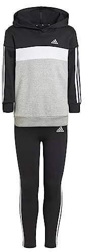 adidas Bambina Tiberio 3-Stripes Colorblock Fleece Leggings Set Kids, black/white/medium grey heather, 5-6 Years