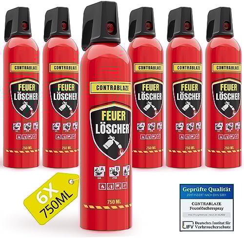 Feuerlöscher Haushalt 6er Set - 750ml - für mehr Sicherheit im Alltag - Idealer Fettbrandlöscher für die Küche - Perfekt geeignet als Mini Feuerlöscher Auto - Löschspray sofort & sicher einsatzbereit