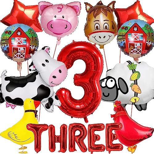 Tier Folienballon Set, Kindergeburtstag Deko 3 Jahre, Luftballon 3 Geburtstag, Geburtstagsdeko 3 Jahre, Bauernhof Geburtstag Deko, Geburtstagsparty Deko 3 Jahre für Junge Mädchen Kinder Party.