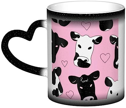 VACSAX Wärmewechselnde Tasse Keramik Kaffeetassen Schwarz Weiß Milch Kuh Druck Hitzeempfindliche Porzellan Teetasse