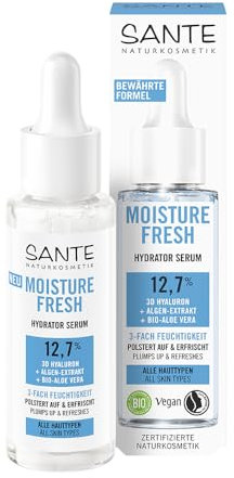 SANTE Naturkosmetik Serum mit 3D Hyaluron, Algenextrakt & Bio-Aloe Vera, für intensiv hydratisierte, erfrischte und aufgepolsterte Haut, Moisture Fresh Hydrator Serum, 30 ml