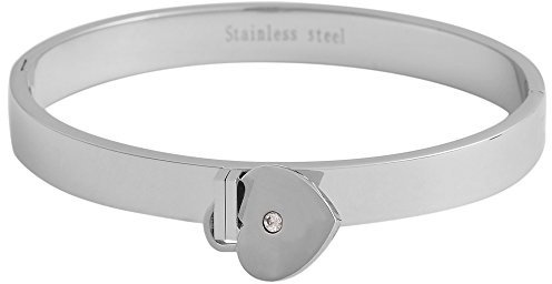 Brillibrum Design ID Schmuck Armband Edelstahl Armreifen inklusive Wunschgravur Frauen Armband Silber Mädchen Armreif Herz Anhänger (Mit Gravur, Armreif Modell 5)