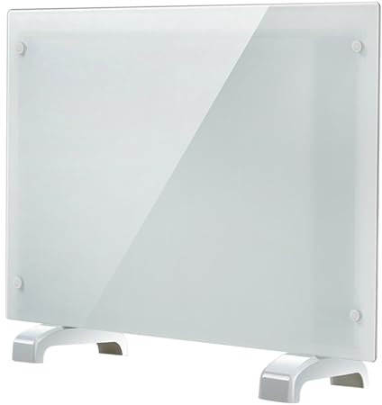 Electric Heater Glass Panel Radiator - Ultra Slim (11cm) - 1Kw-2Kw - Adjustable Thermostat - Wall Mountable or Free Standing - Wall Bracket Included, White (1000, Watts)