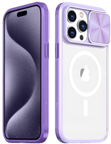 Rdyi6ba8 Cover per iPhone 15 Pro Max, Trasparente Compatibile con Magnetica Case con [Scorrevole Protezione Fotocamera] TPU+PC Antiurto Custodia per iPhone 15 Pro Max - Viola